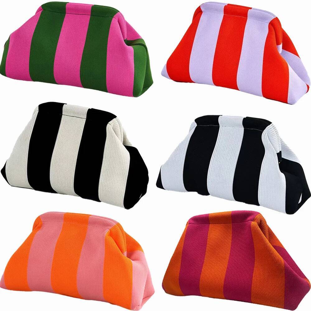 Luxury Handbag Summer Beach For Women Woven Crochet Handbags Purses Knitting Dumpling Clutch Ruched Cute Cloud Casual Colorblock Bag Handbag