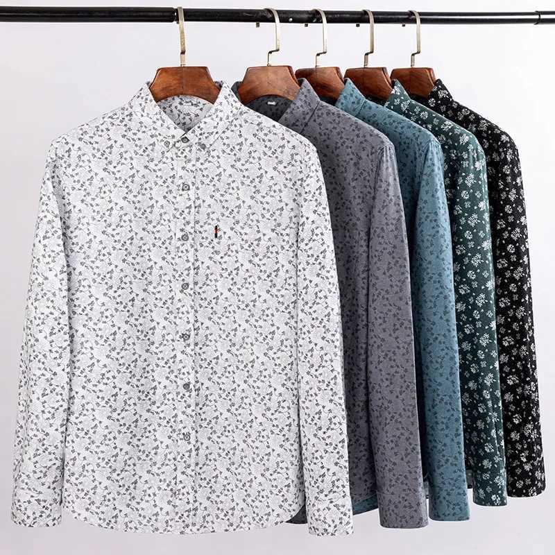 Fashion korean100cotton casual longsleeve shirts for men slim fit plain tops print designer vintage elegant clothes streetwear X250903