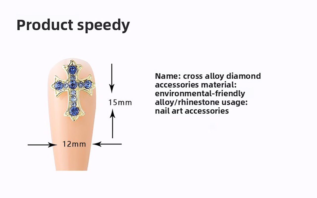 Handcrafted Exquisite and Fashionable 3D Rhinestone Inlaid Cross Nail Art Accessories, Luxury Style Alloy Cross Rhinestone Nail Decorations DIY