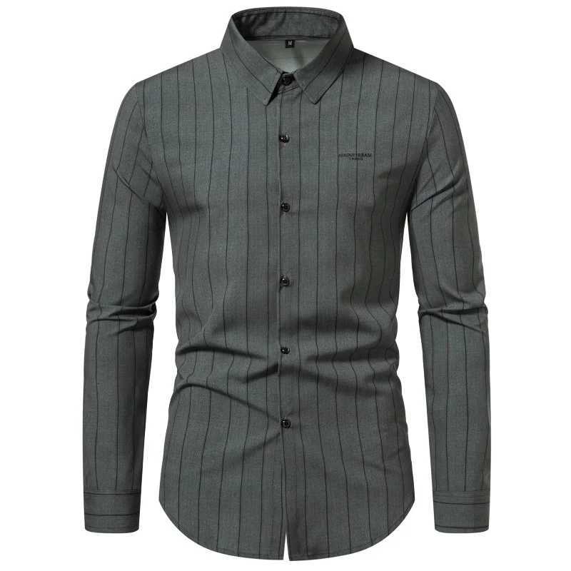 2023 New Mens High Quality Shirt Business Casual Loose Breathable Silk Smooth Stripe Design Shirts men shirts X250903