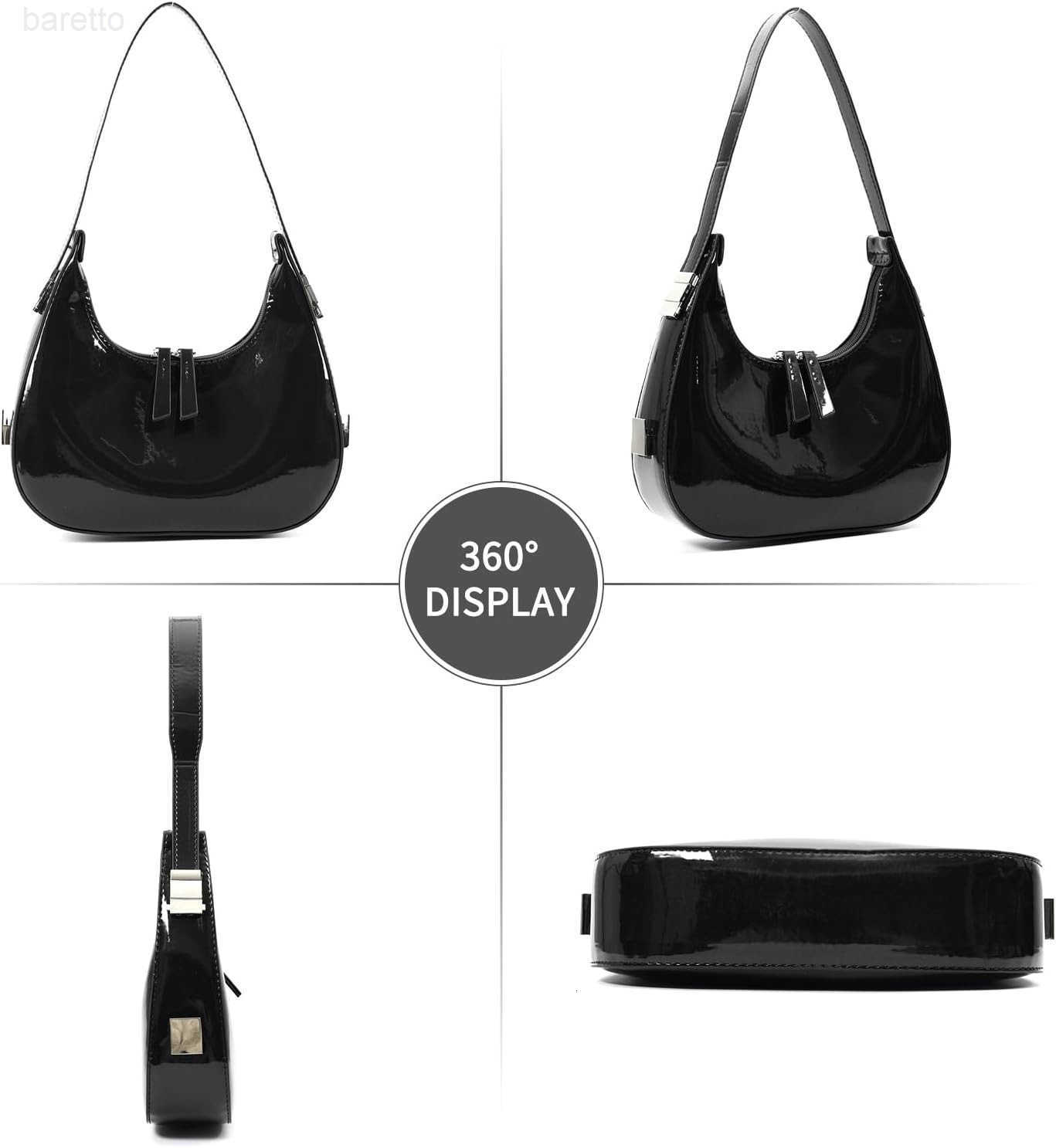 Y2K Moon Bag Womens Crescent Shoulder Bag Retro Handbags Top Handle Patent Leather Cute Small Underarm Bag M250903