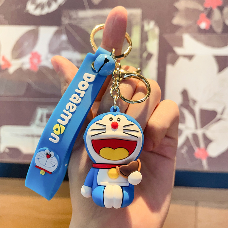 keychain cartoon doraemon keychain cute ding dong cat pvc figurine bag pendant car key ring gift mini bag keychain