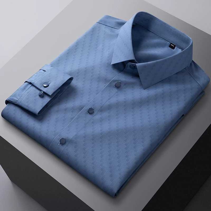 Bamboo fiber elastic plaid casual long sleeve shirts for men slim fit formal shirt soft easycare fashion korean office clothes X250903