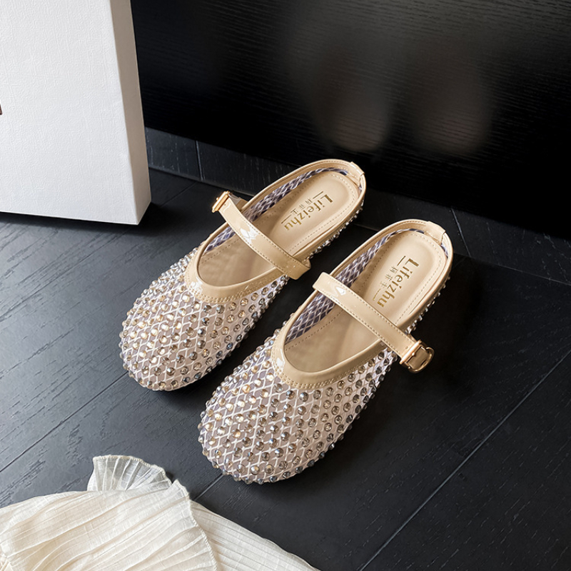 Glamorous Ladies' Beach Sandals Featuring Semi-Diamond Design - Versatile Casual Slip-Ons