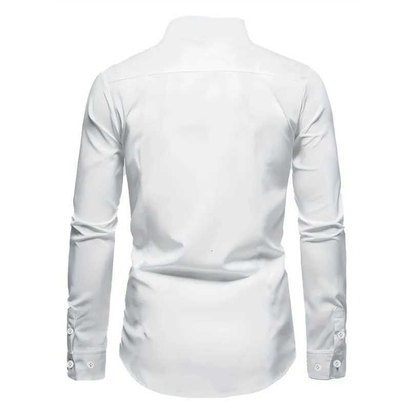 2025 New Men White Shirt Fashion Brand Long Sleeve Casual Elastic Streetwear Male Four Season Shirts X250903