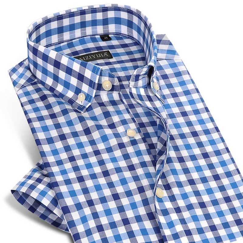 Summer Short Sleeve Plaid Shirts Cotton Button Down Mens Formal Dress Shirt Classic Design Smart Casual Checkered Shirt X250903