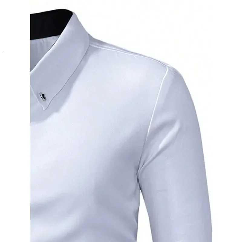 Brand New Men White Shirts Solid Color Long Sleeve Casual Business Elastic Male Dress Shirt X250903