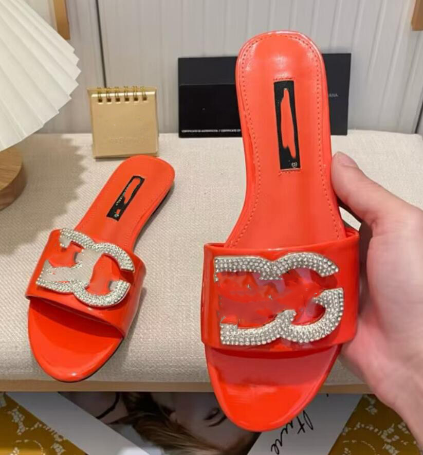 designer shoes Slippers women sandals heels slides luxury shoes genuine leather Flats Mule Rhinestone