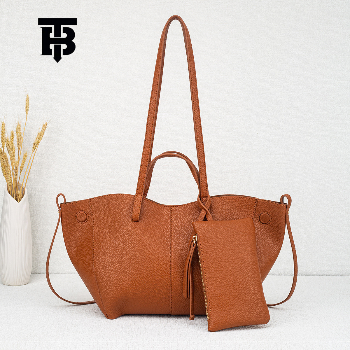 TB BHULAMTE Designer Fashionable Commuting Large-capacity Single-shoulder Bag, Lychee Pattern Niche Handbag Trendy Tote Mother-and-child Bag Light Lux