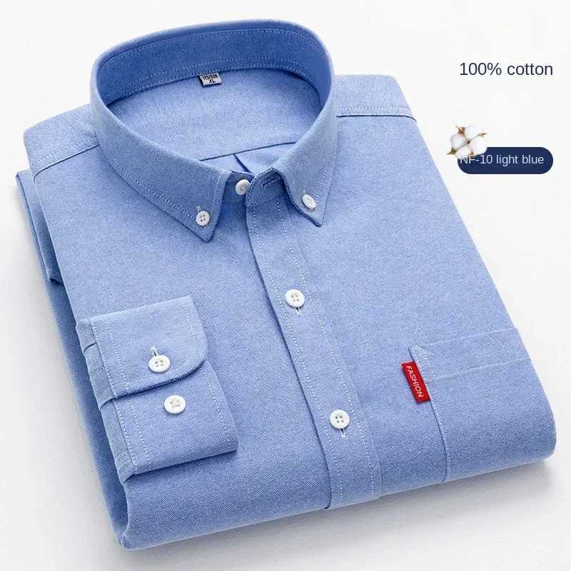 Classic Solid Color Casual Long Sleeve Shirt Men Oxford 100 Cotton Long Sleeve Shirt for Men Soft Cozy Formal White Shirt X250903