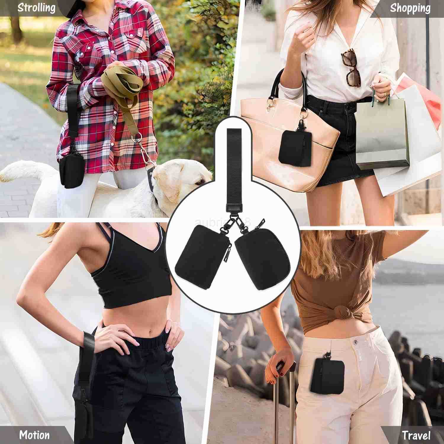 Mini Zip Around Keychain Wristlet Wallets Small Portable Dual Pounch Wristlet Detachable Coin Purse Pocket Gifts for Women Travel Sports Outdoors Blac