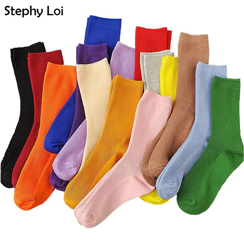 Color Harajuku Retro Women Lady Cotton Loose Socks Winter In Tube Korean Purple Blue Yellow Pink ner Christmas Cute 250903