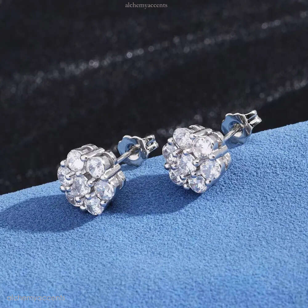 NUOYA Fine Iced Out Dia VVS Moissanite Men Sterling Sier Stud Earrings Women Jewelry