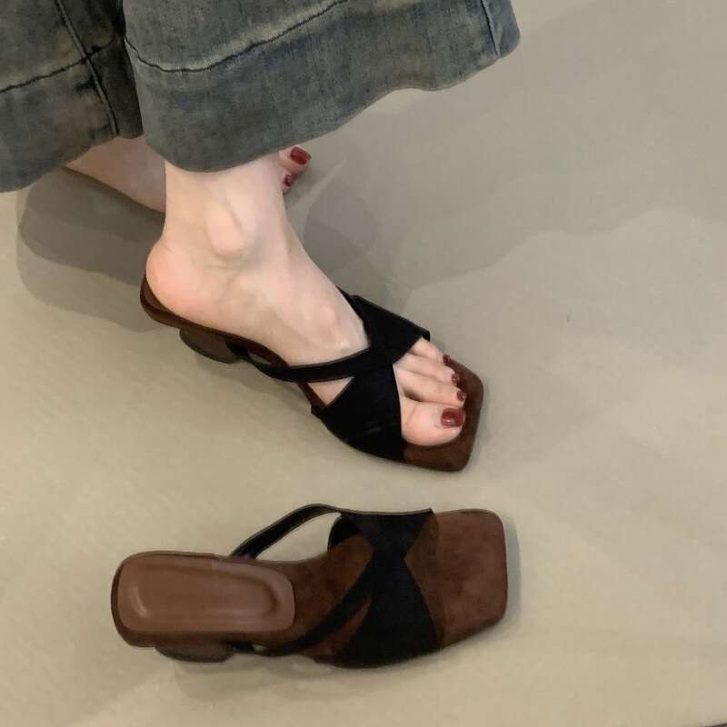 Summer 2025 French Style Leopard Print Cross Wedge High Heel One-Strap Sandals for Women Designer Shoe with Unique Design