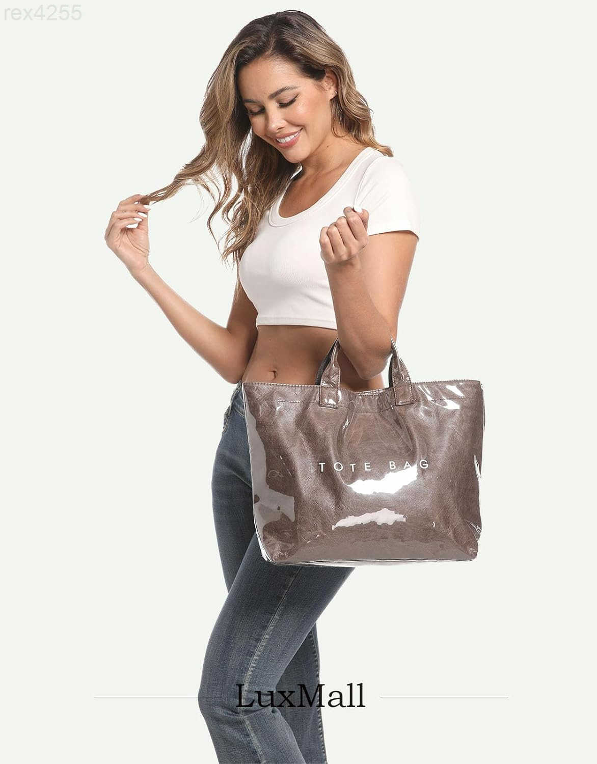 PVC Tote Bag for Women Kraft Paper Letter Print Tote Bag Large Hobo Handbags with Top HandleW250903