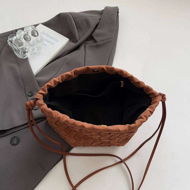 Zeyph Woven Drawstring Faux Suede Material Matte Feel Women S Autumn Winter Tote Shoulder Crossbody Bag