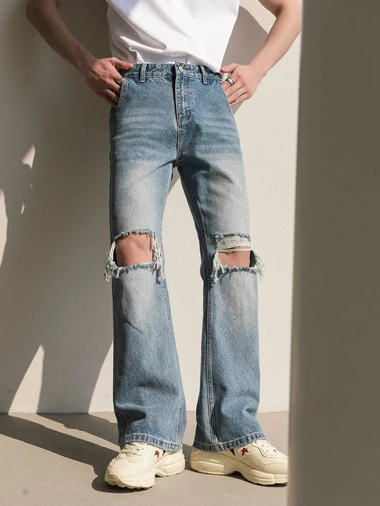 Fashion Men Hole Ripped Jeans Long Straight Denim Pants Spring Summer Vintage Trousers Streetwear Washed Cowbody Cargo 250823Z