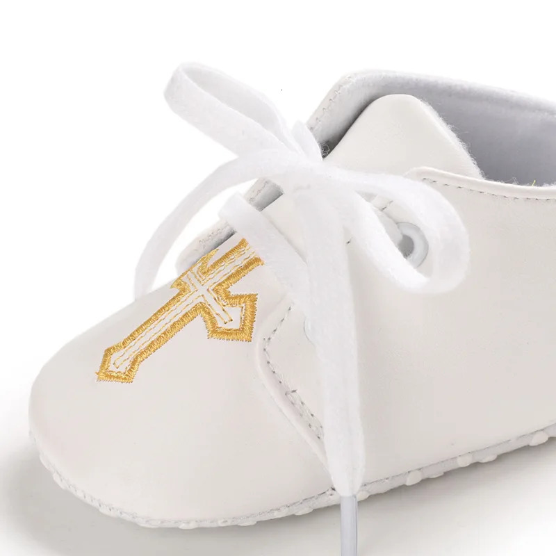 born Baby White Baptism Shoes Soft Antislip Toddler Boy Girl Christening Golden Church Cross Soled Infant First Walker Shoes 250902