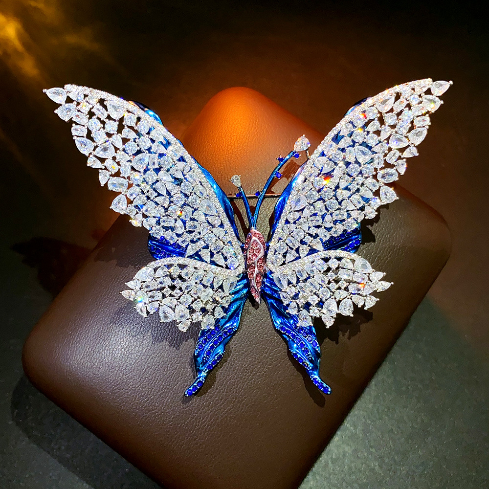 Brooches designer jewelry New Style Heavy Duty Inlaid AAA Zircon Double Layer Butterfly Brooch, Light Luxury Fashionable High End Statement Clothing A