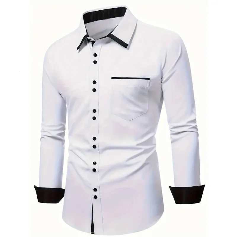 Men White Shirt Brand New Mens Fashion Patchwork Long Sleeve Elastic Shirt Four Season Male Tuxedo Shirts X250903