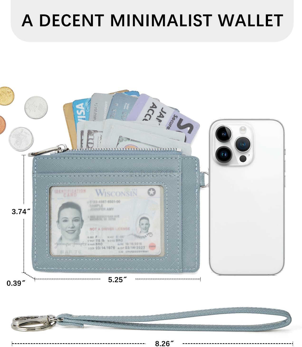 Small Wallet For Women RFID Leather CARD Holder Slim Wristlet Keychain Wallet With Zipper Pocket M250904