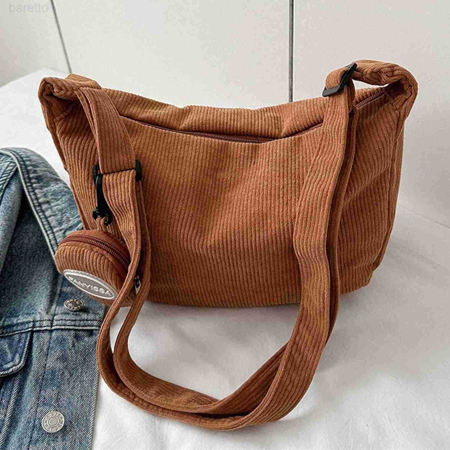 Women Corduroy Crossbody Bag Small Tote Bag Shoulder Handbag Adjustable Mini Crescent Bags M250903