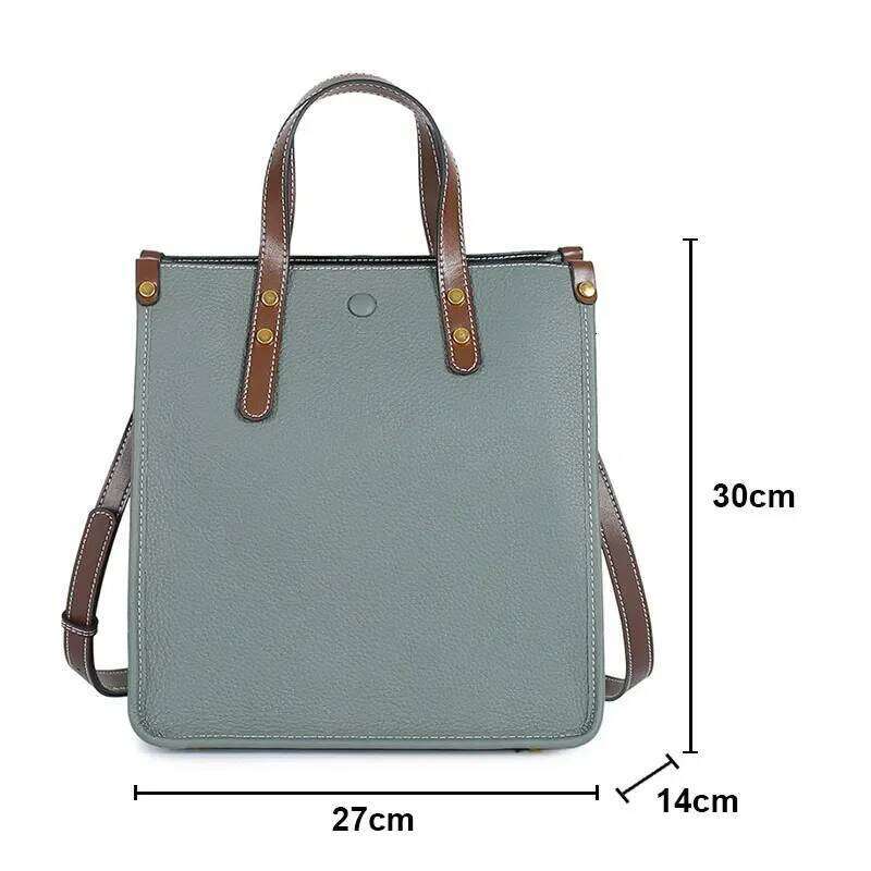 Genuine Leather Women's Bag 2025 New Large Capacity Women Shoulder Bags High Quality Cowhide Rectangle Female Handbags 9020
