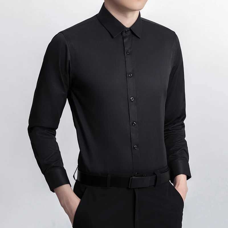 New Plus Size Men Solid Color Business Shirt Fashion Classic Basic Casual Slim White Long Sleeve Shirt Brand Clothes X250903