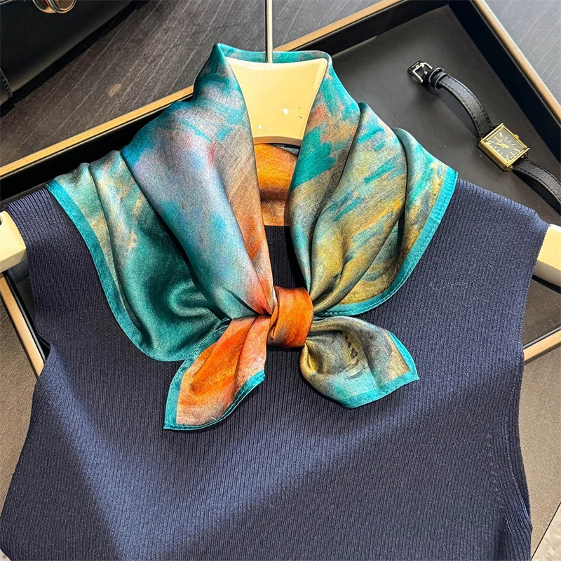 100 Natural Silk Scarf Women Small Square Shawl Hair Ribbon Headband Fashion Neckerchief Bandana 250902