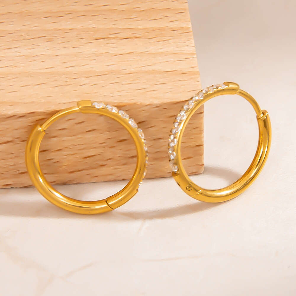 DHpet 2025 Summer 304 Stainless Steel Earrings - INS Style, 18K Gold Color Retention, Titanium Steel Diamond Inlay, Ceramic Ear Pins, SUMMLY Brand for