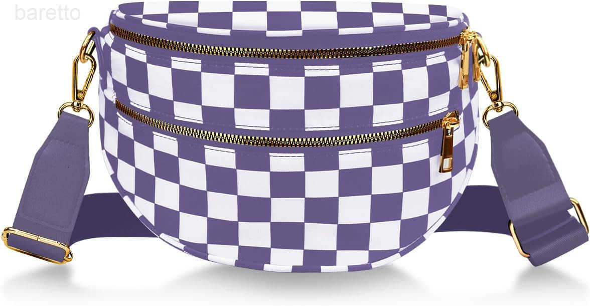 Womens Crossbody Bum Bag Trendy Crescent Plaid Waist Bag with Large Pockets and Strap Sling Pack for Casual Travel Outdoor One Fize fits All Pink and 