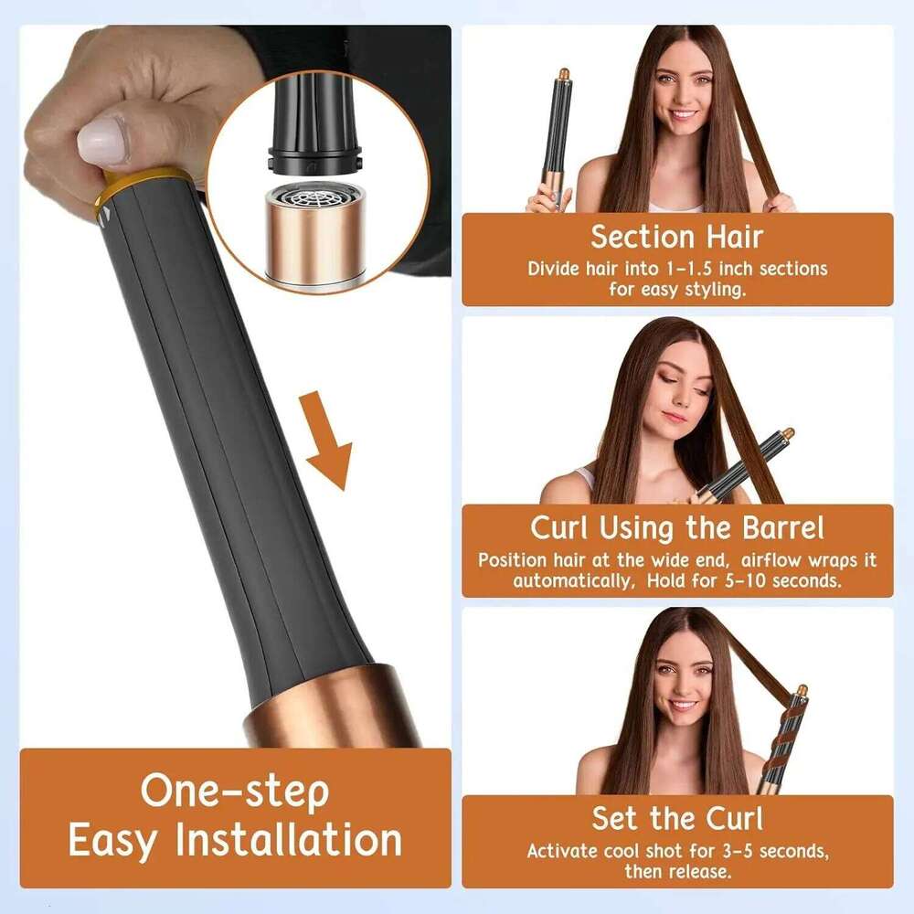 6In1 Professional 1300W Multi-Functional Hair Styler - Dry, Straighten, Curl With Brush, Ideal For Salon & Home Use