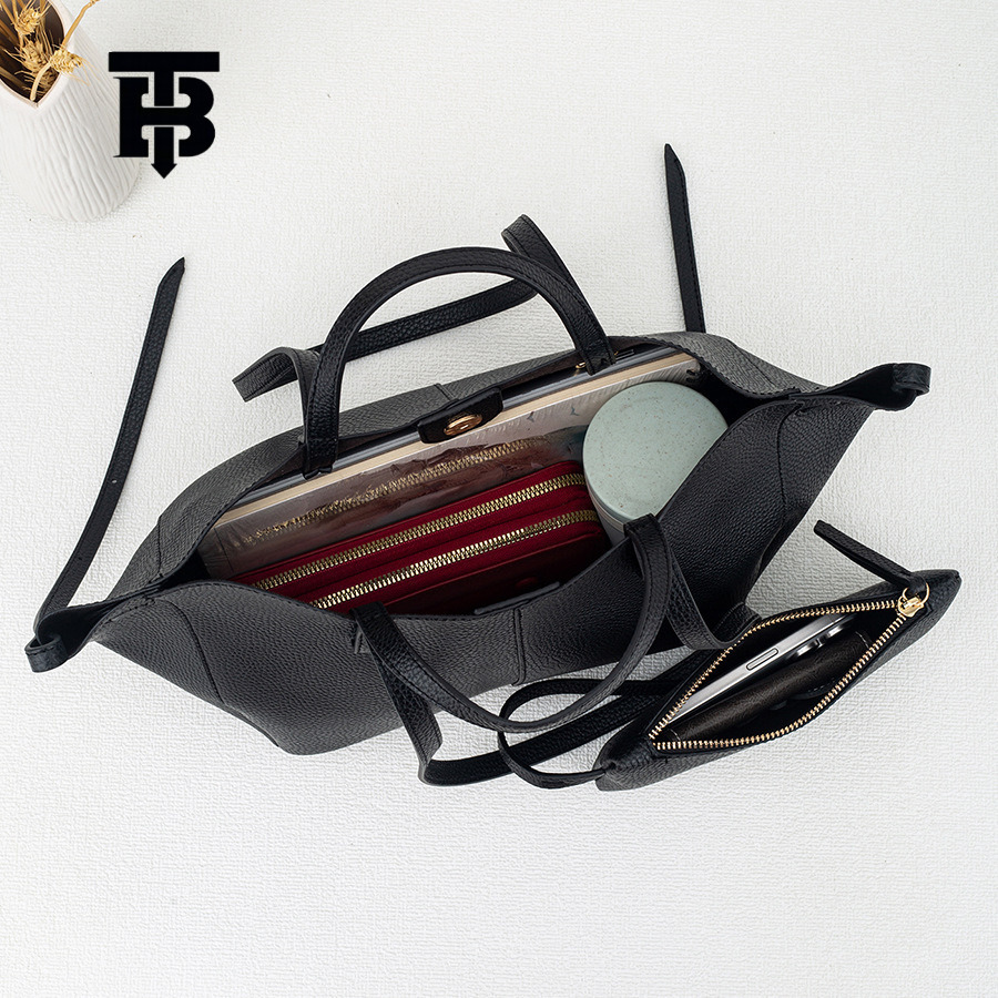 TB BHULAMTE Designer Fashionable Commuting Large-capacity Single-shoulder Bag, Lychee Pattern Niche Handbag Trendy Tote Mother-and-child Bag Light Lux