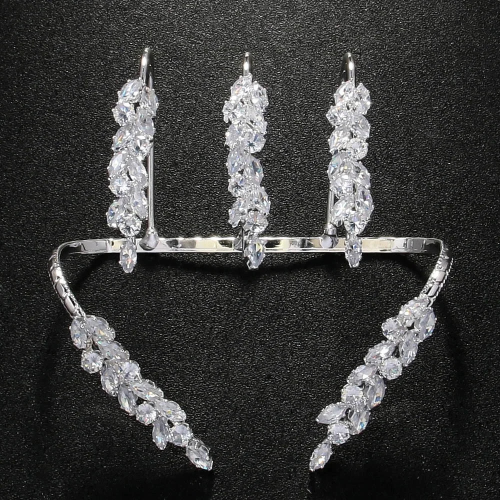 Stonefans Cubic Zirconia Leaf Bangle Hand Jewelry for Women Exquisite Palm Cuff Bracelet Bridal Wedding Hand Decoration 250902