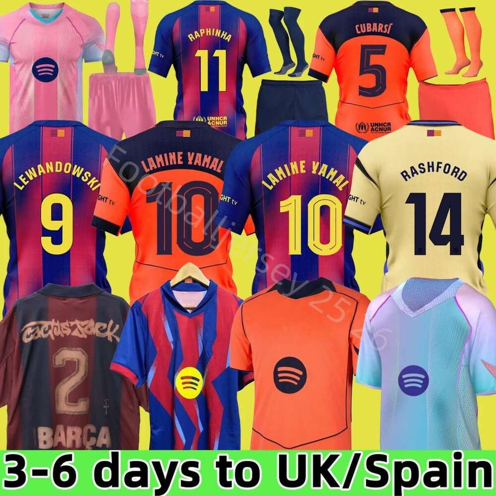 25 26 LAMINE YAMAL LEWANDOWSKI soccer jerseys men kids black football shirts kit 2025 Camiseta sets barcalona Travis pink goalkeeper TORRES RASHFORD