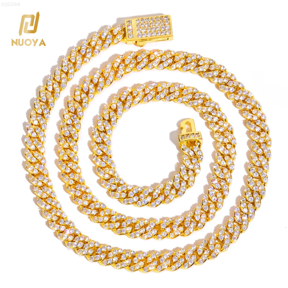 NUOYA Iced Out Cuban Chain Necklace for Women 6mm Gold Plated Full Pave Moissanite Shiny Luxury Hip Hop Fine Jewelry