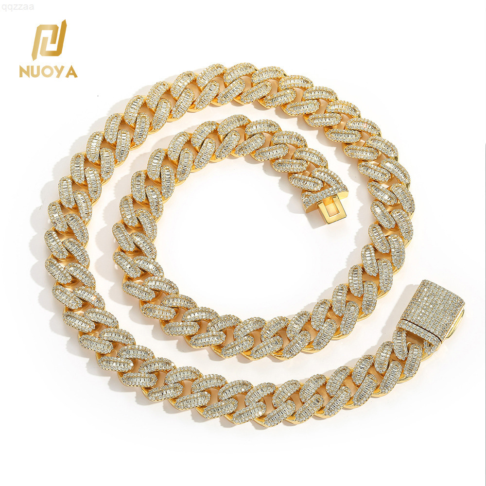 NUOYA Wholesale Hip Hop Jewelry Silver Cuban Chain Necklace Iced Out Diamonds Cuban Link Chain Unisex Gift