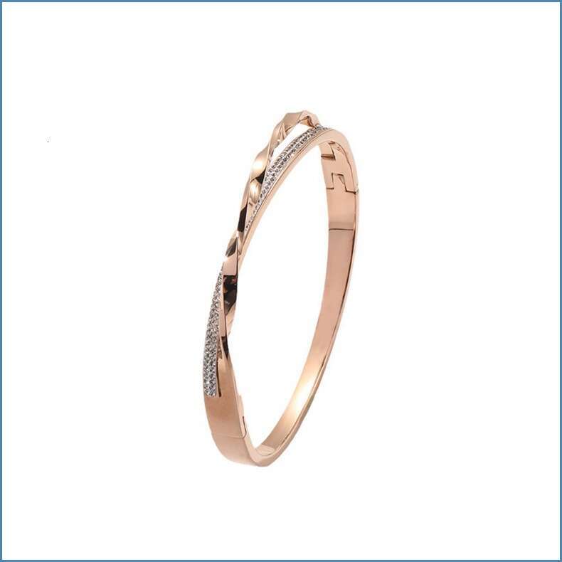 DHpet 2025 New Titanium Steel Cross Bracelet - 18K Rose Gold Plated, Crystal Inlaid, Floral Elements, Valentine's Gift, Sweet Tea Jewelry for Wom