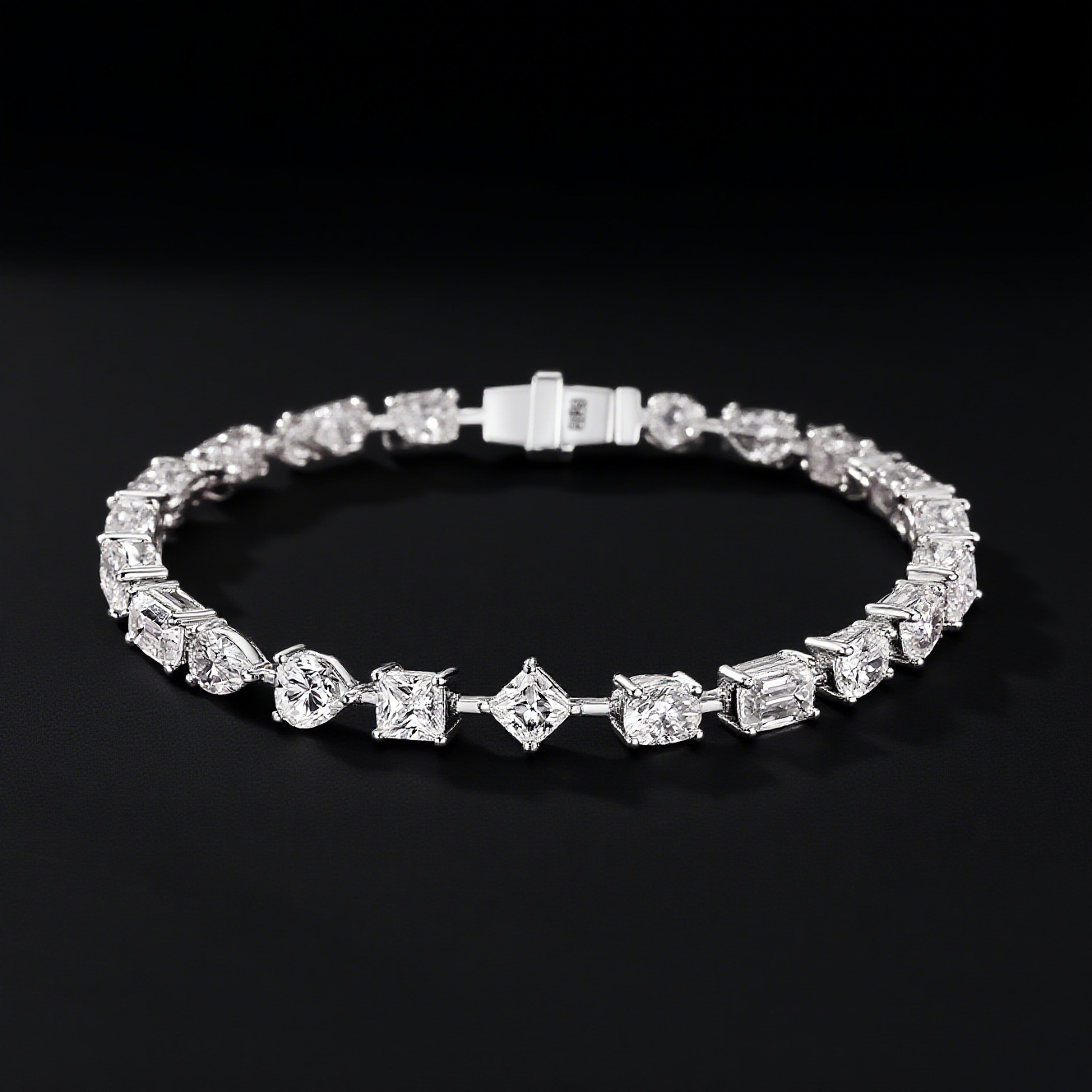 In Stock Multi Cut Moissanite Tennis Bracelet 18K White Gold Plated 925 Silver Hip Hop Jewelry Luxury Unisex Moissanite Bracelet