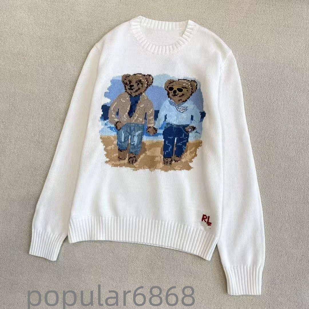 2025 Fashion Premium Bear-Print Sweater Designer Knit Heavyweight Crewneck Long-Sleeve Sweater Versatile Embroidered Crewneck Knit Top