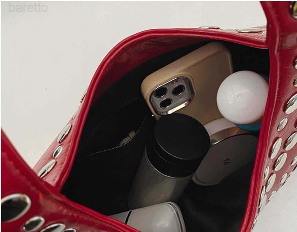 Y2k Crescent Hobo Bag Women 90s Trendy Studded Shoulder Satchels Crossbody Purse PU Leather Punk Underarm Tote Handbag M250903