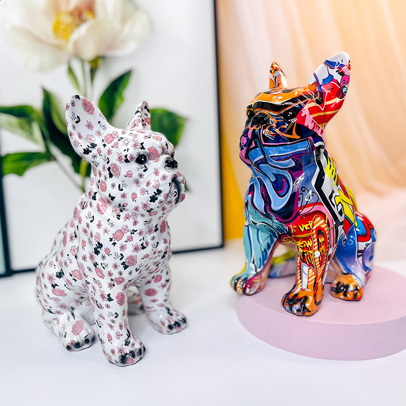 Decorative Objects Figurines Painted Colorfu Bulldog Sculpture Ornaments Desk Decoration Wine Cabinet Office Decor Nodic Home Decor Decorative Figurin
