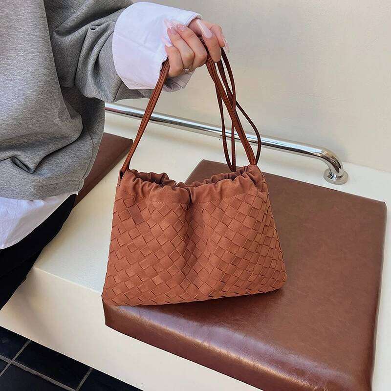 Zeyph Woven Drawstring Faux Suede Material Matte Feel Women S Autumn Winter Tote Shoulder Crossbody Bag
