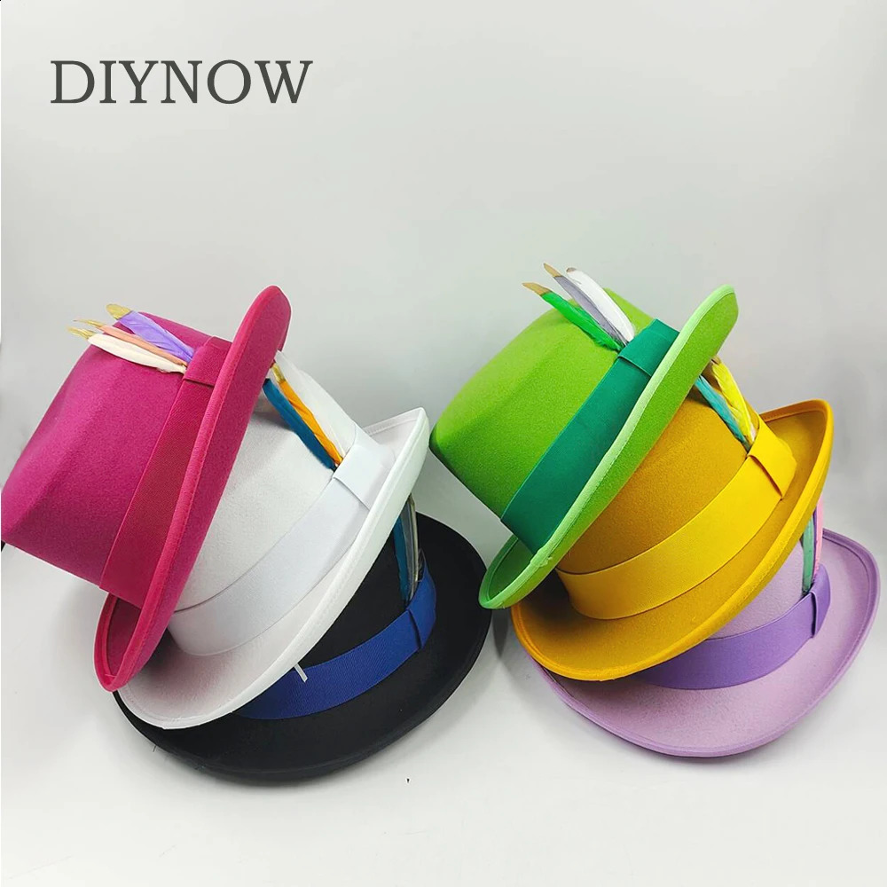 High Quality Man Fedora Unisex Gentleman Cosplay Derby Bowler Hat British Shape Hat Autumn Magic Hat Feather Accessories 250903