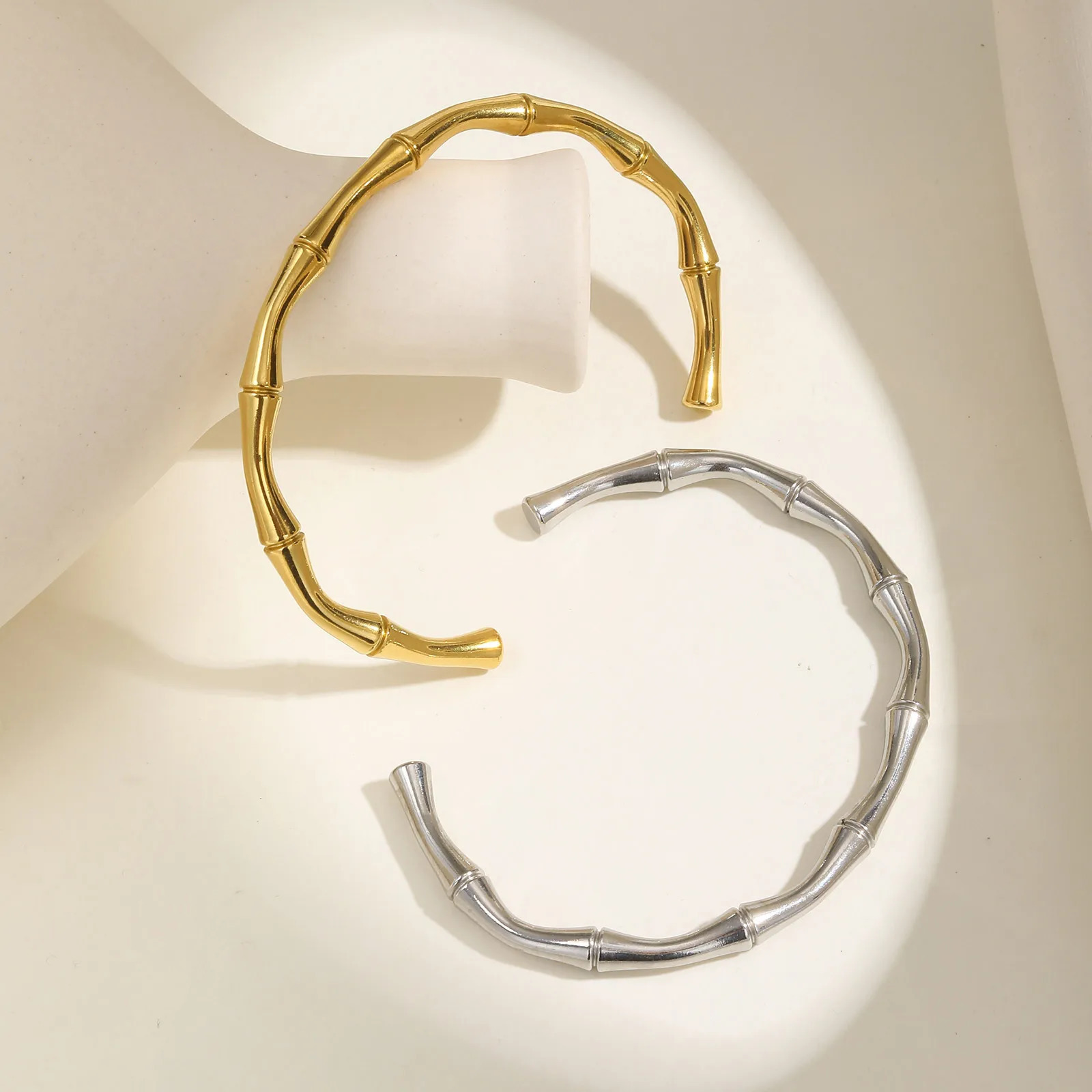 Open Cuff Bangle For Women Stainless Steel Bamboo Inspired Bracelet Non Tarnish Wholesale Jewelry 250902