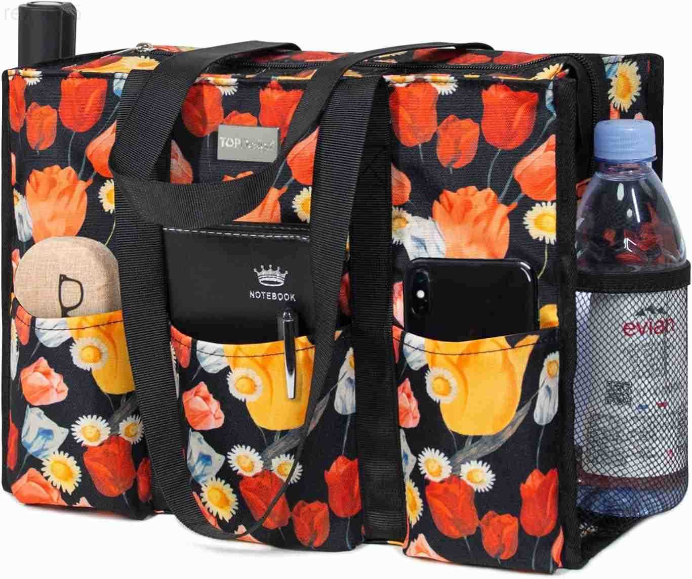 Water Resistant Tote Bag with 13 Pockets Top Zipper Closure Thick Bottom Support for Working WomenW250903