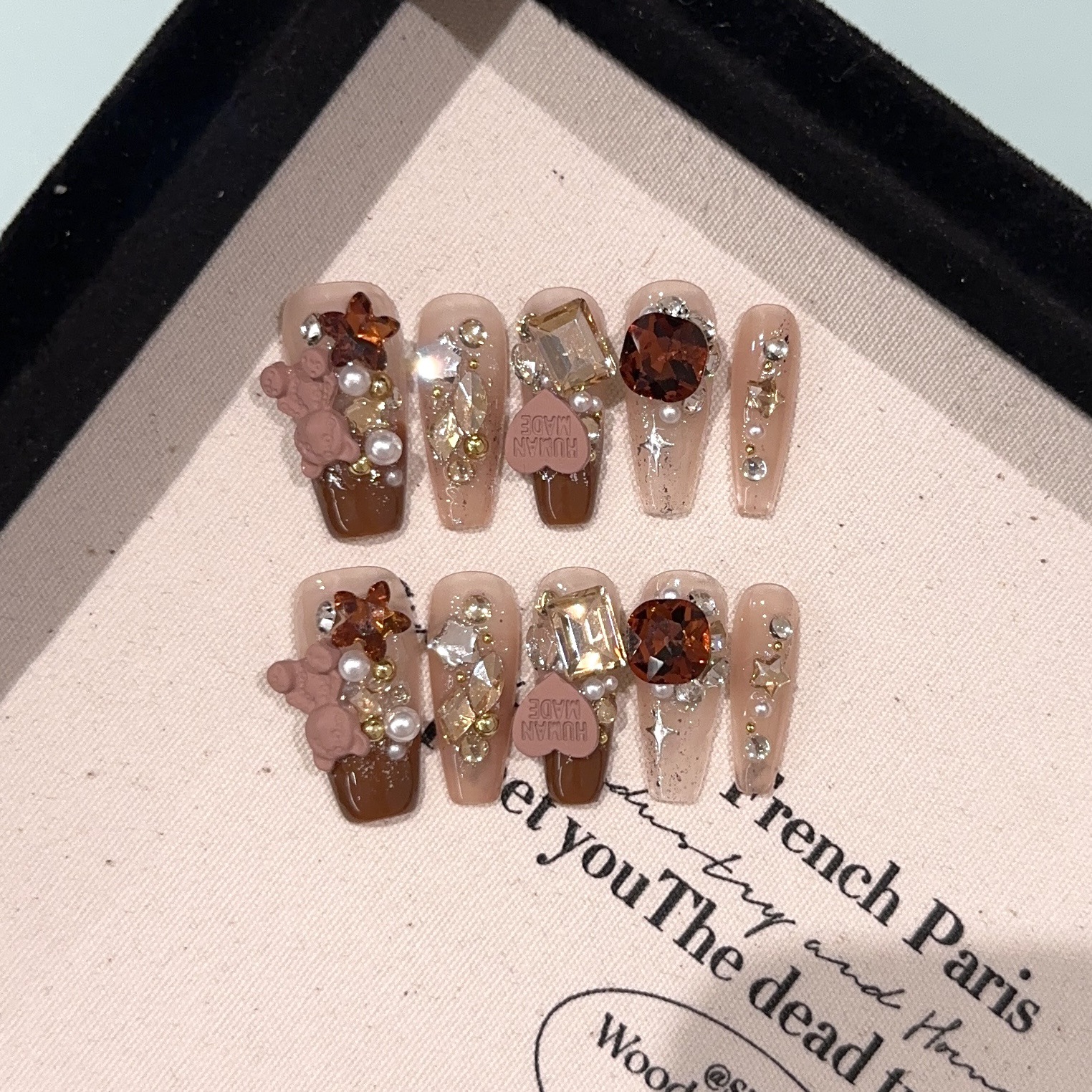 Maillard Bear Handmade Press on Nails High end Brown Style for Autumn Winter, Elegant, Skin whitening Intricately Designed