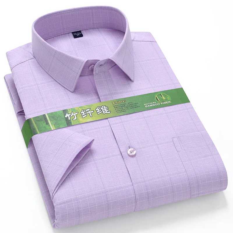 New in shirt hightqulity Bamboo fiber summer short sleeve shirts for man slim fit foraml plain shirt soft elegant office clothes X250903