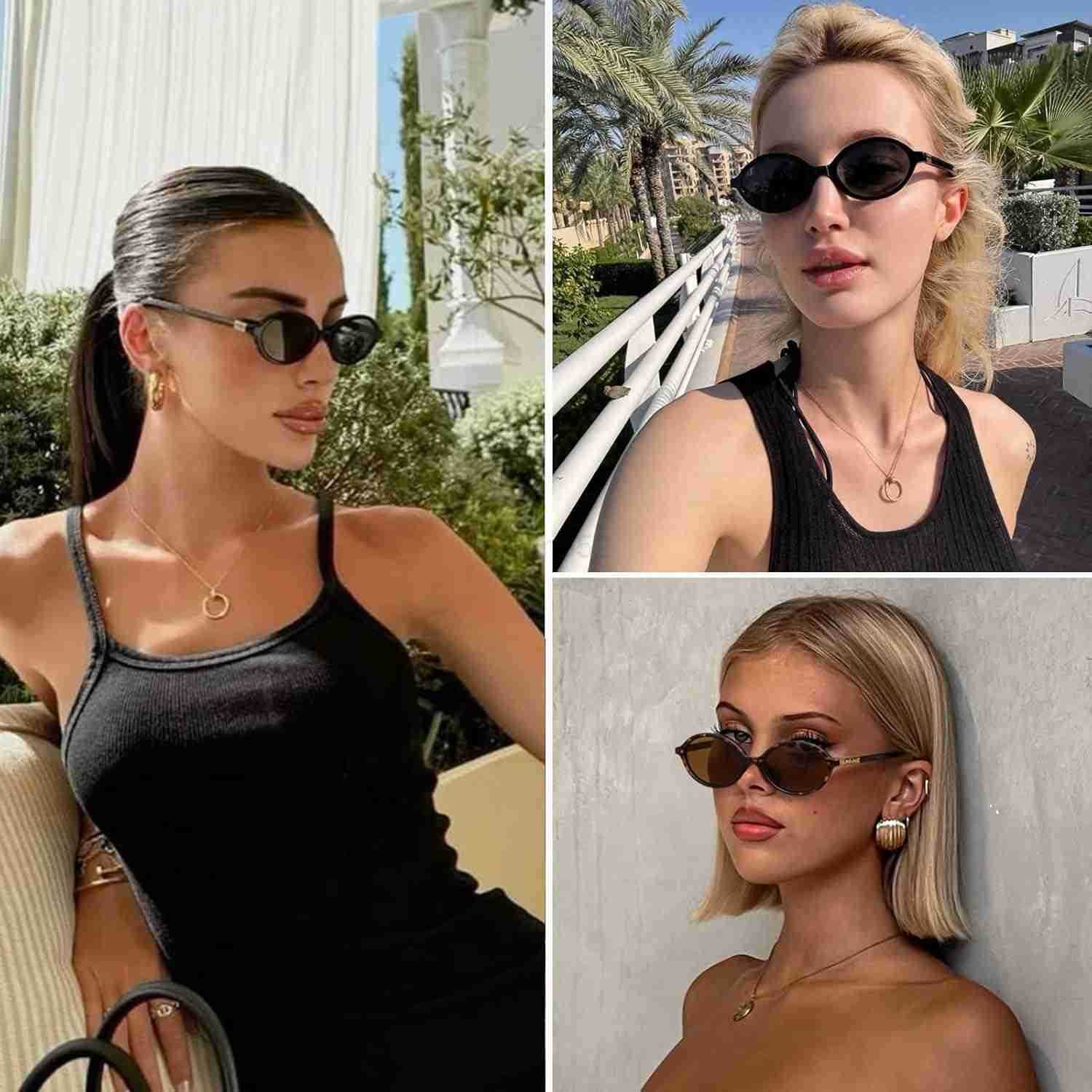 Retro Oval Sunglasses for Women Vintage 90s Y2K Trendy Designer Sun GlassesW250903