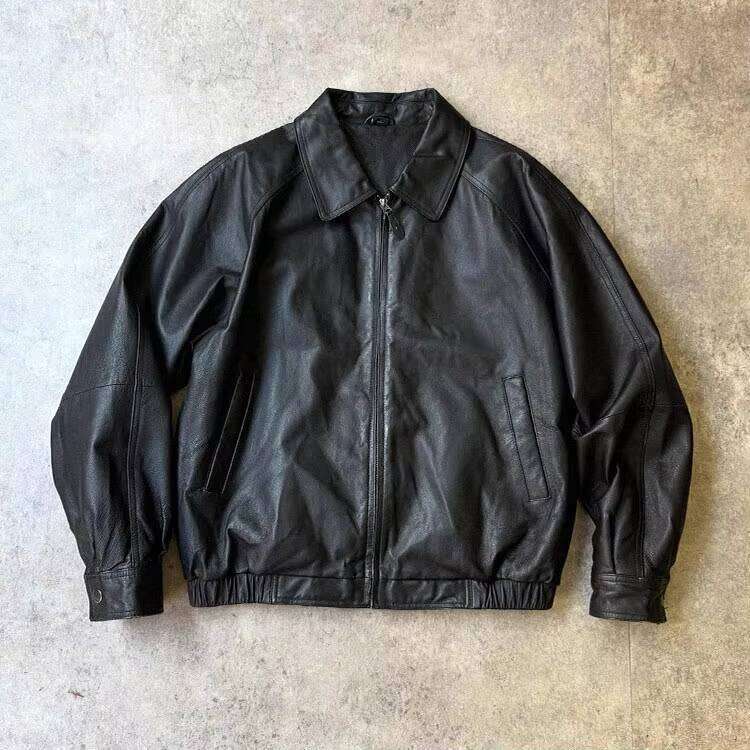 Logo Cut Windbreaker Fashion Blank Zipper Square Fit Streetwear Leather Casual Jacket for Men